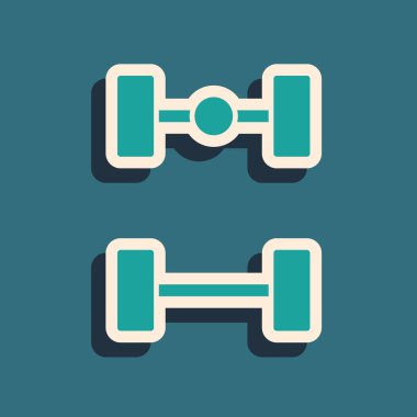 Yeşil Chassis araba simgesi yeşil arkaplanda izole edildi. Uzun gölge tarzı. Vektör.