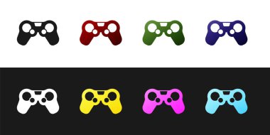 Gamepad simgesini siyah ve beyaz arkaplanda izole et. Oyun kontrolörü. Vektör.