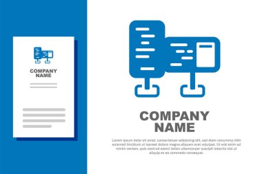 Mavi Bilgisayar ekranı simgesi beyaz arkaplanda izole edildi. Elektronik cihaz. Ön manzara. Logo tasarım şablonu elemanı. Vektör.