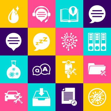 Stop virüs bakterisi dizini ofis dizinlerini ayarla ilginç gerçekler konuşma baloncuğu horlayan temiz su damlası ve bakteri simgesi ile. Vektör.