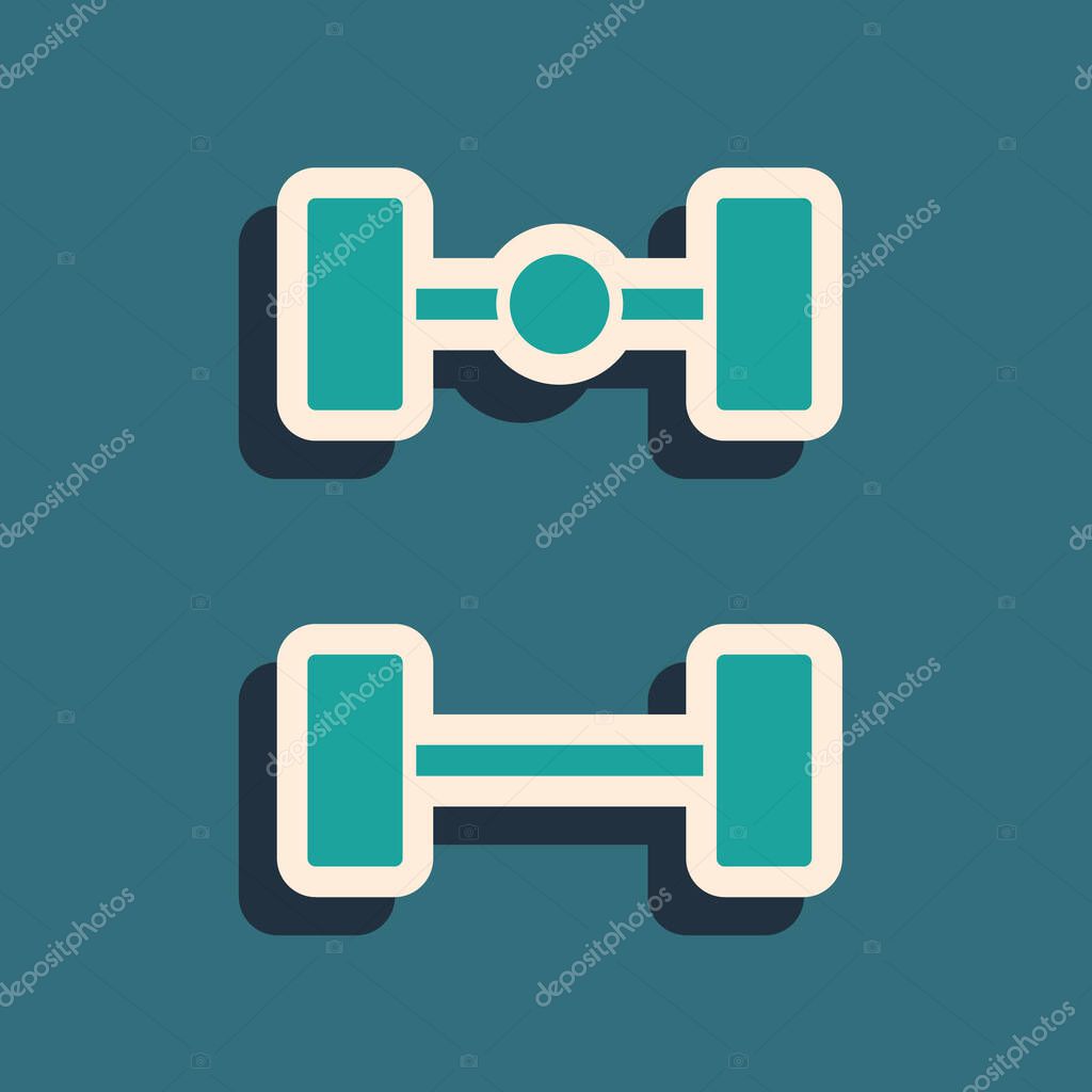Green Chassis car icon isolated on green background. Long shadow style. Vector.