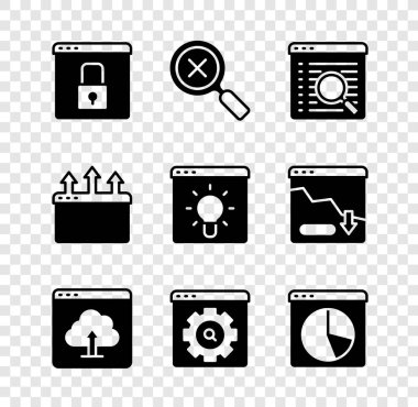 Web sitenizi HTTPS SSL büyüteç ile güvene alın ve Graph grafiksel pencere ve simge ayarlayan Arama Motoru Bulut Yükleme Tarayıcısını silin. Vektör.