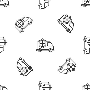 Gri çizgili araç beyaz arka planda izole edilmiş ikona sahip. Sigorta konsepti. Güvenlik, güvenlik, koruma, konsept koruma. Vektör..