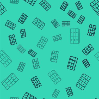 Çekmece simgesinin siyah çizgisi yeşil arka planda izole edilmiş pürüzsüz desen. Vektör.