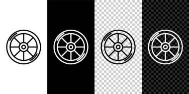 Çizgi çizgisi bisiklet tekeri simgesi siyah ve beyaz arkaplanda izole edildi. Bisiklet yarışı. Olağanüstü bir spor. Spor malzemeleri. Vektör.