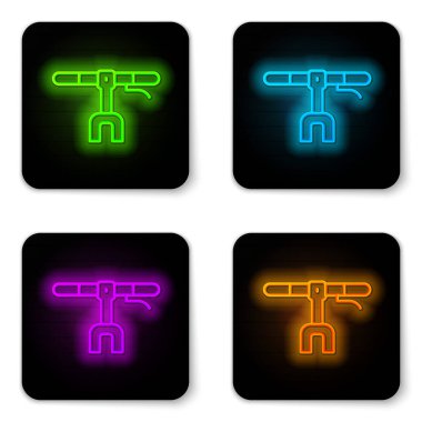 Parlayan neon hattı bisiklet gidon simgesi beyaz arkaplanda izole edildi. Siyah kare düğme. Vektör.