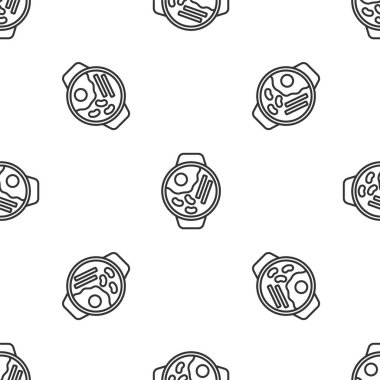 Erişte ikonlu gri çizgi Ramen çorba kasesi beyaz arka planda izole edilmiş kusursuz desen. Bir kase geleneksel Asya erişte çorbası. Vektör.