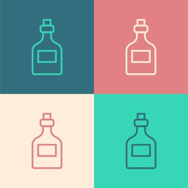 Pop sanat eseri Alkol, Rom şişesi ikonu. Renkli arka planda izole edilmiş. Vektör.