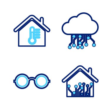 Akıllı ev gözlüğü internet ve ev sıcaklığı simgesini ayarla. Vektör.