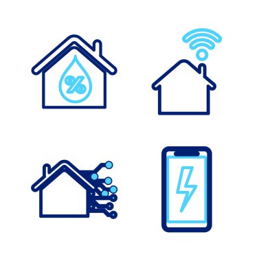 Hat Mobil şarj bataryasını Wi-Fi ve House nem ikonuyla kurun. Vektör.