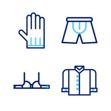 Çizgili tişört, sutyen erkek iç çamaşırı ve deri eldiven ikonu. Vektör.