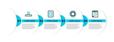 Çamaşır makinesi işlemcisini mikro devreli işlemci elektrik prizi ve güvenlik kamerası ikonu ile ayarla. Vektör.