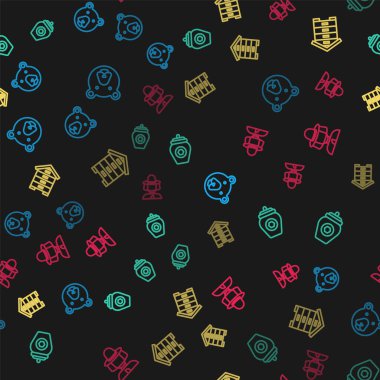 Çizgi Ayı kafası, bal kavanozu, arılar için kovan ve kusursuz desenli şapkalı arıcı. Vektör.