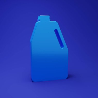 Mavi Ev Kimyasal Şişesi ikonu mavi arka planda izole edilmiş. Sıvı deterjan veya sabun, leke çıkarıcı, çamaşır suyu. Minimalizm kavramı. 3 Boyutlu resimleme.