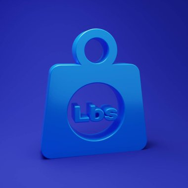 Mavi arka planda mavi ağırlık ikonu izole edildi. Ağırlık kaldırmak ve ölçeklendirmek için kilo bloğu. Kütle sembolü. Minimalizm kavramı. 3 Boyutlu resimleme.