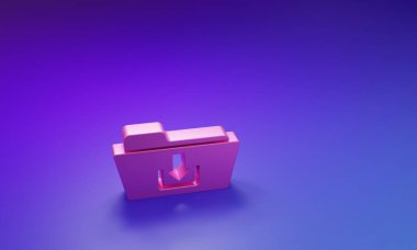 Pembe Dizin indirme simgesi mor-mavi arkaplanda izole edildi. Minimalizm kavramı. 3 Boyutlu resimleme.