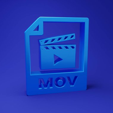 Mavi MOV dosya dökümanı. Mavi arkaplanda mov simgesi indir. MOV dosya sembolü. Ses ve video koleksiyonu. Minimalizm kavramı. 3 Boyutlu resimleme.