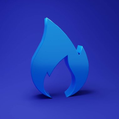Mavi Ateş alev ikonu mavi arkaplanda izole edildi. Isı sembolü. Minimalizm kavramı. 3 Boyutlu resimleme.