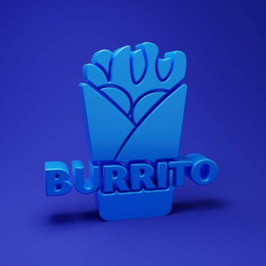Mavi Burrito simgesi mavi arkaplanda izole edildi. Geleneksel Meksika fast food 'u. Minimalizm kavramı. 3 Boyutlu resimleme.