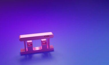 Mor-mavi arkaplanda pembe gaz dolum istasyonu simgesi izole edildi. Benzin ve petrol istasyonu inşaatı ile ilgili ulaşım hizmeti. Minimalizm kavramı. 3 Boyutlu resimleme.