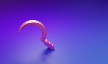 Mor-mavi arkaplanda izole edilmiş pembe şiş simgesi. Kanca işaretini topluyorum. Minimalizm kavramı. 3 Boyutlu resimleme.