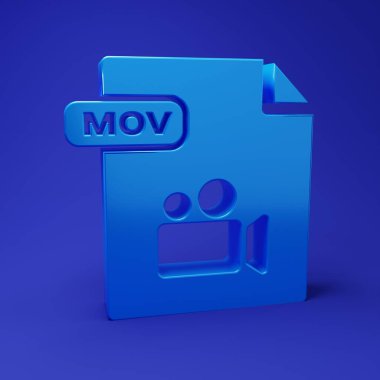 Mavi MOV dosya dökümanı. Mavi arkaplanda mov simgesi indir. MOV dosya sembolü. Ses ve video koleksiyonu. Minimalizm kavramı. 3 Boyutlu resimleme.