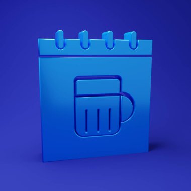 Mavi arka planda takvim simgesi olan Mavi Aziz Patricks Günü. Dört yapraklı yonca sembolü. Tarih 17 Mart. Minimalizm kavramı. 3 Boyutlu resimleme.