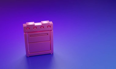Mor-mavi arkaplanda izole edilmiş pembe fırın simgesi. Fırın tabelası. Minimalizm kavramı. 3 Boyutlu resimleme.