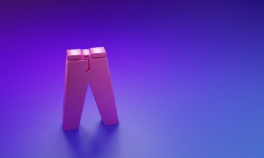 Mor-mavi arkaplanda izole edilmiş pembe pantolon simgesi. Minimalizm kavramı. 3 Boyutlu resimleme.