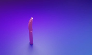 Pembe Bıçak simgesi mor-mavi arkaplanda izole edilmiş. Çatal bıçak sembolü. Minimalizm kavramı. 3 Boyutlu resimleme.