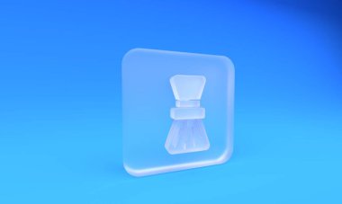 Buzlu cam tıraş fırçası ikonu mavi arkaplanda izole edilmiş. Berber dükkanı sembolü. Kare buzlu cam düğme. 3 Boyutlu resimleme.