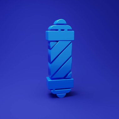 Mavi arka planda mavi berber dükkanı ikonu izole edildi. Berber dükkanı direği sembolü. Minimalizm kavramı. 3 Boyutlu resimleme.