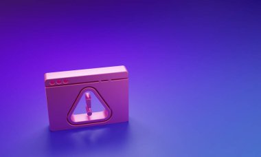 Mor-mavi arkaplanda izole edilmiş ünlem işareti simgesi olan Pembe Tarayıcı. Uyarı mesajı akıllı telefon uyarısı. Minimalizm kavramı. 3 Boyutlu resimleme.