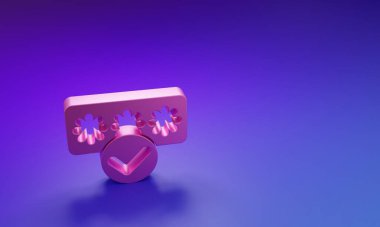 Pembe Parola koruması ve mor-mavi arka planda izole edilmiş güvenlik erişim simgesi. Güvenlik, güvenlik, koruma, gizlilik kavramı. Minimalizm kavramı. 3 Boyutlu resimleme.