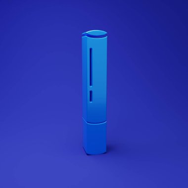 Mavi marihuana mekanı, mavi arka planda izole edilmiş sigara ikonu. Uyuşturuculu sigara, esrar sarılmış sigara. Minimalizm kavramı. 3 Boyutlu resimleme.