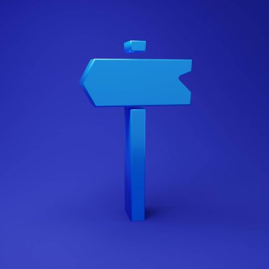 Mavi Yol trafik tabelası. Mavi arkaplanda işaretleme simgesi izole edildi. İşaretçi sembolü. İzole sokak bilgi levhası. Yön tabelası. Minimalizm kavramı. 3 Boyutlu resimleme.