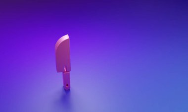Pembe Bıçak simgesi mor-mavi arkaplanda izole edilmiş. Çatal bıçak sembolü. Minimalizm kavramı. 3 Boyutlu resimleme.