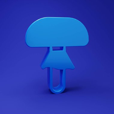 Mavi mantar ikonu mavi arkaplanda izole edildi. Minimalizm kavramı. 3 Boyutlu resimleme.