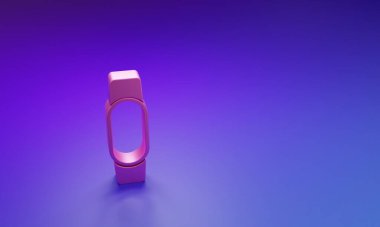 Mor-mavi arkaplanda izole edilmiş pembe Smartwatch simgesi. Minimalizm kavramı. 3 Boyutlu resimleme.