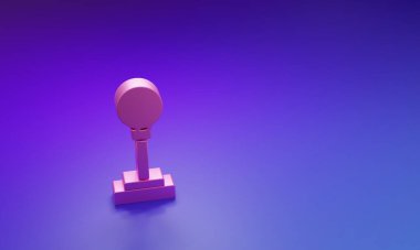 Mor-mavi arkaplanda izole edilmiş pembe vites değiştirici simgesi. Elle iletim simgesi. Minimalizm kavramı. 3 Boyutlu resimleme.