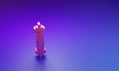Mor-mavi arkaplanda Pembe Şok emici simgesi izole edildi. Minimalizm kavramı. 3 Boyutlu resimleme.