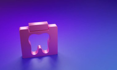 Mor-mavi arka planda izole edilmiş pembe diş röntgeni. Diş röntgeni. Radyoloji görüntüsü. Minimalizm kavramı. 3 Boyutlu resimleme.