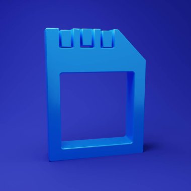 Mavi arkaplanda mavi SD kart simgesi izole edildi. Hafıza kartı. Adaptör simgesi. Minimalizm kavramı. 3 Boyutlu resimleme.