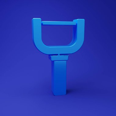 Mavi Peeler simgesi mavi arkaplanda izole edildi. Sebze temizlemek için bıçak. Mutfak eşyası, alet edevat. Minimalizm kavramı. 3 Boyutlu resimleme.