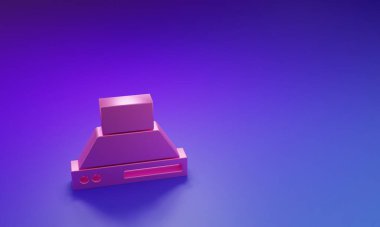 Pembe Mutfak sökücü fan simgesi mor-mavi arkaplanda izole edilmiş. Mutfak kaputu. Mutfak egzozu. Ev aletleri. Minimalizm kavramı. 3 Boyutlu resimleme.