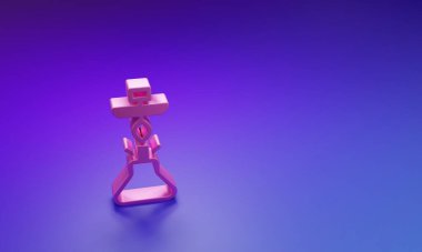 Mor-mavi arka planda izole edilmiş pembe nargile simgesi. Minimalizm kavramı. 3 Boyutlu resimleme.