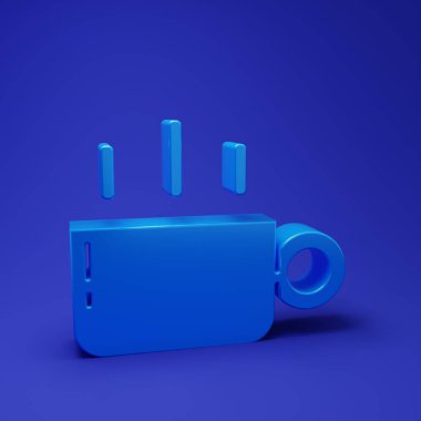 Mavi kahve fincanı ikonu mavi arkaplanda izole edilmiş. Çay fincanı. Sıcak içecek kahvesi. Minimalizm kavramı. 3 Boyutlu resimleme.