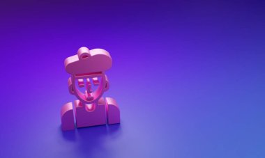 Mor-mavi arka planda izole edilmiş pembe Fransız adam simgesi. Minimalizm kavramı. 3 Boyutlu resimleme.