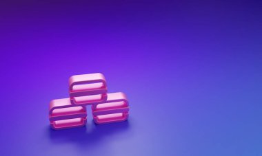 Mor-mavi arka planda izole edilmiş pembe makarna kurabiye ikonu. Makarna tatlı fırın. Minimalizm kavramı. 3 Boyutlu resimleme.