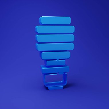 Mavi LED ampul ikonu mavi arkaplanda izole edildi. Ekonomik LED ışıklı ampul. Enerji lambasını sakla. Minimalizm kavramı. 3 Boyutlu resimleme.